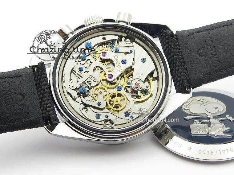 0202 TimelessDesign Speedmaster JHF SS Snoopy Award 45th Anniversary White Dial On Black Nylon Strap 8209